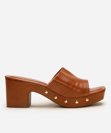 tamanco com tachas salto grosso oneself marrom