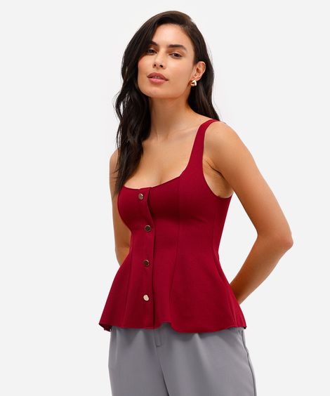 blusa feminina com recortes peplum vinho