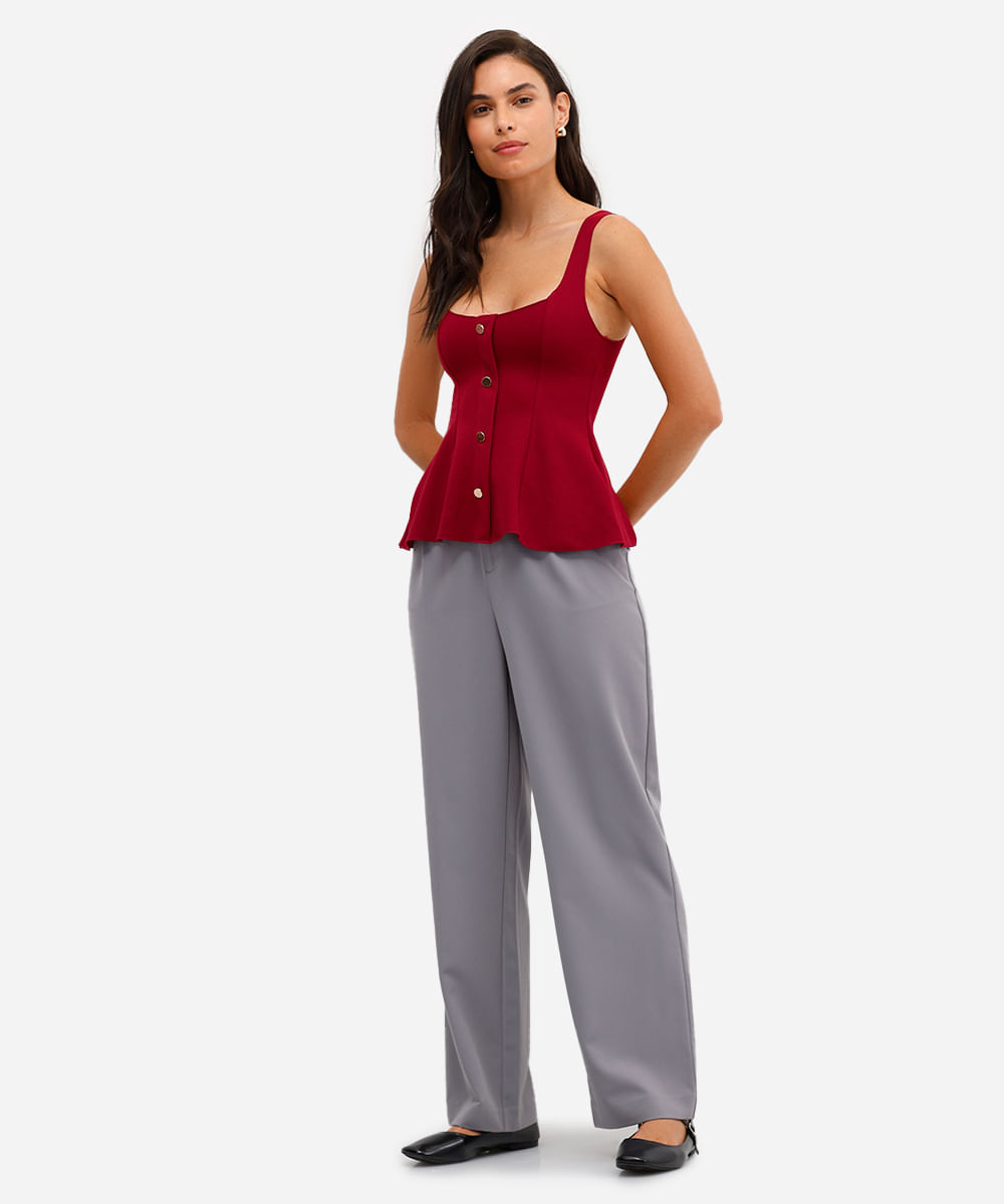 blusa feminina com recortes peplum vinho