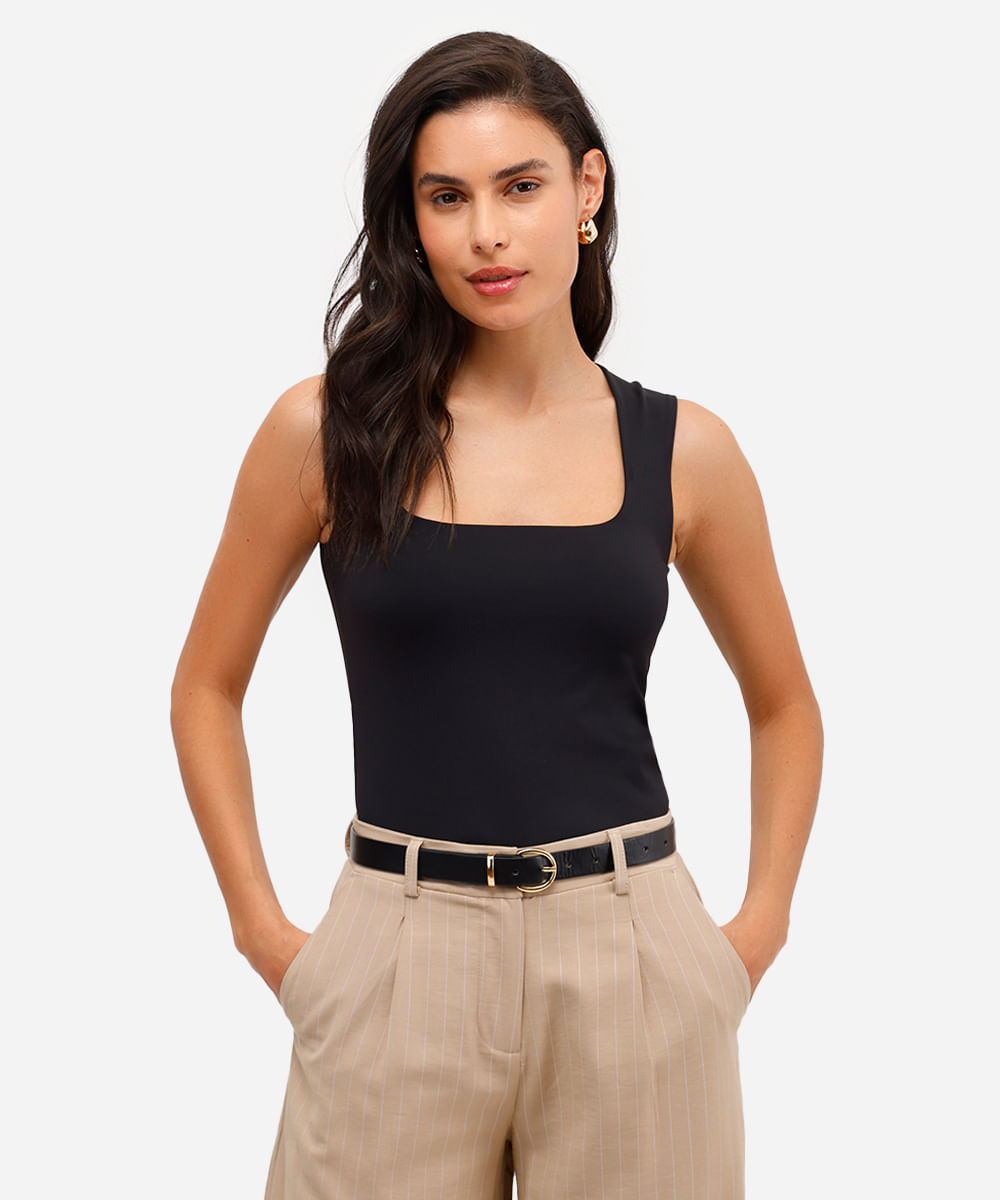 blusa feminina de poliamida decote quadrado preta