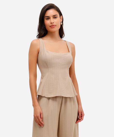 blusa peplum feminina risca de giz bege