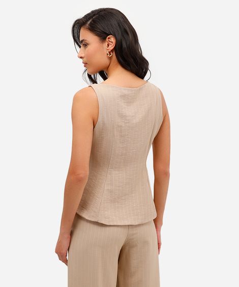 blusa peplum feminina risca de giz bege
