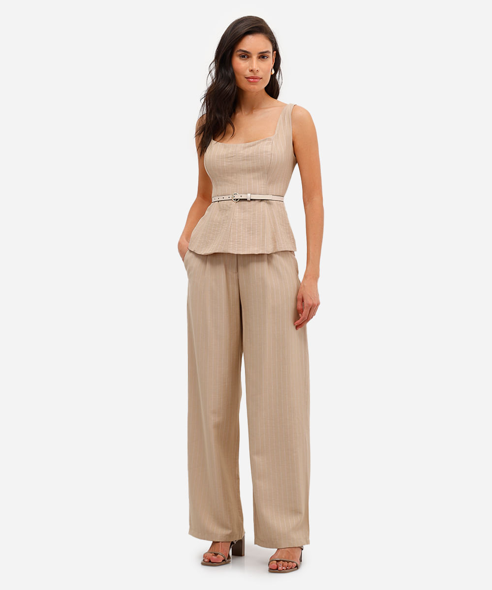 blusa peplum feminina risca de giz bege