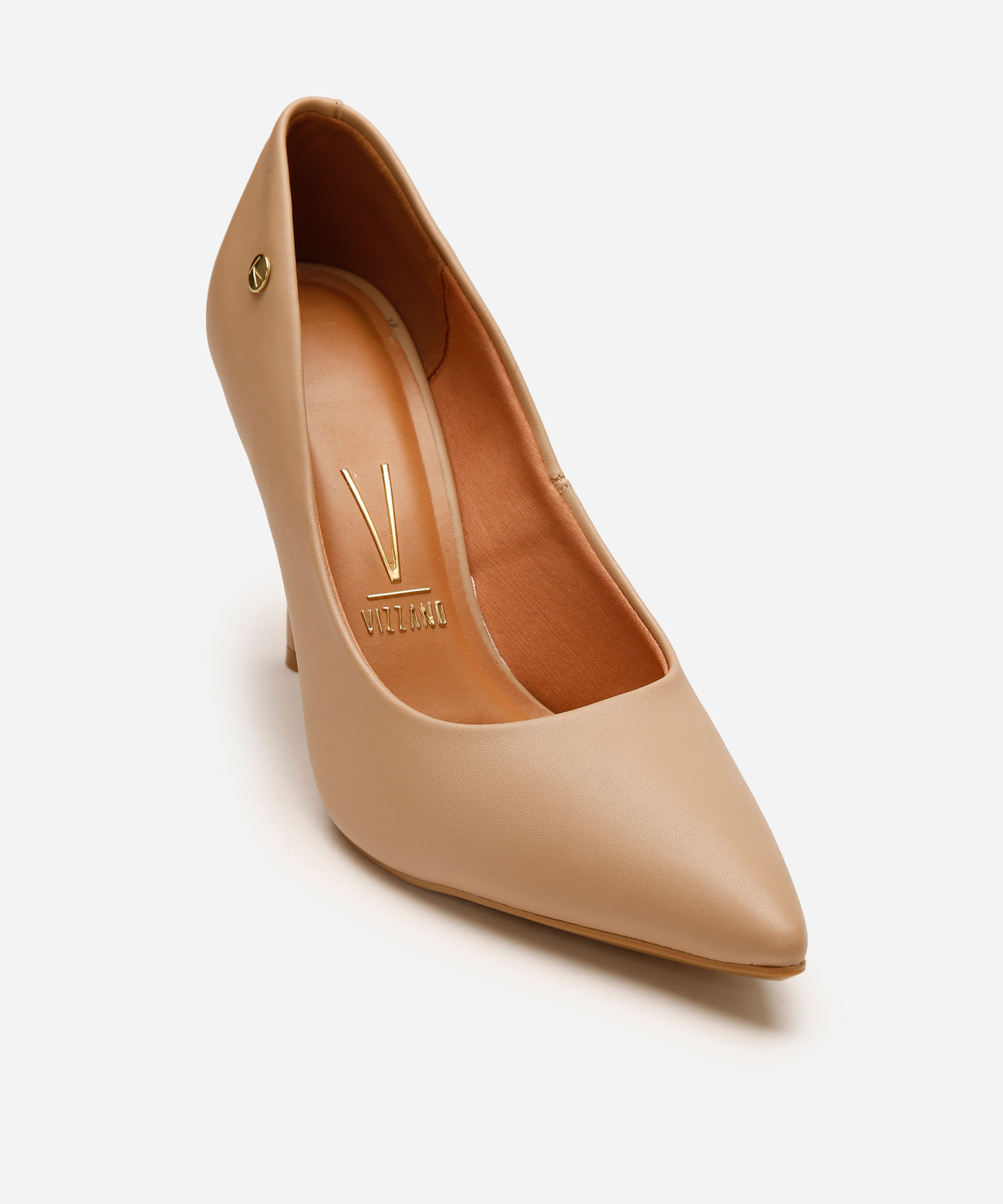 scarpin feminino vizzano bico fino salto alto bege