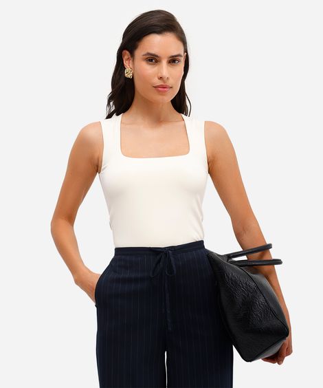 blusa feminina de poliamida decote quadrado bege