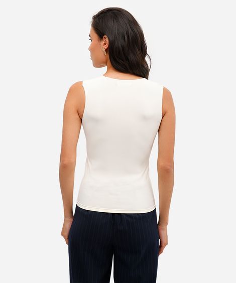 blusa feminina de poliamida decote quadrado bege