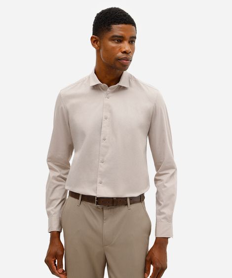 camisa slim fit masculina de algodão bege