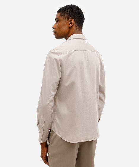camisa slim fit masculina de algodão bege