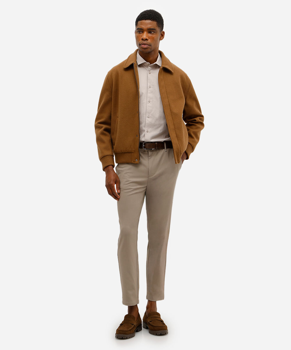 camisa slim fit masculina de algodão bege