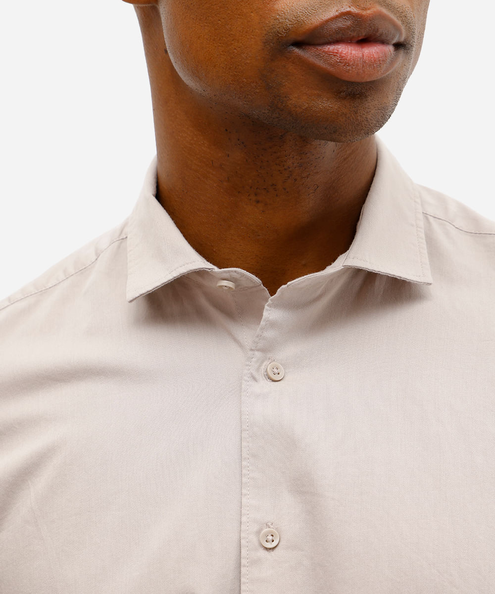 camisa slim fit masculina de algodão bege