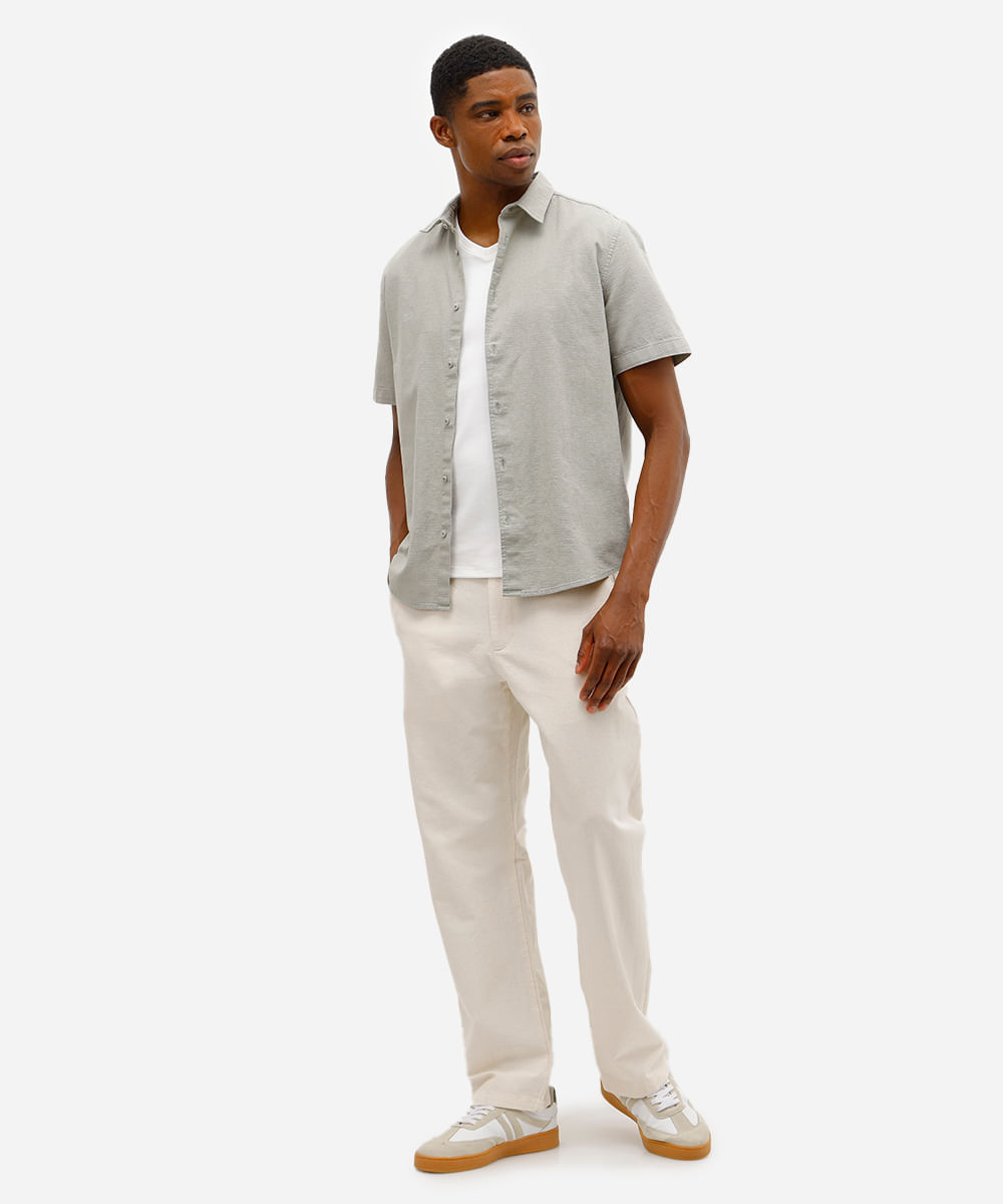 camisa comfort masculina texturizada manga curta verde