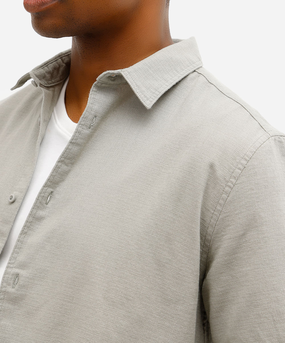 camisa comfort masculina texturizada manga curta verde