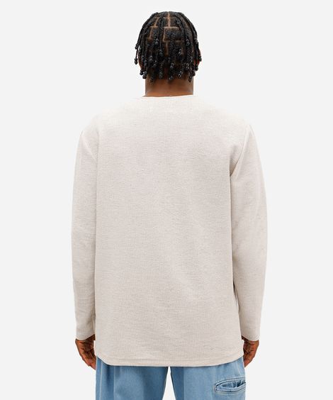 camiseta masculina manga longa texturizada bege
