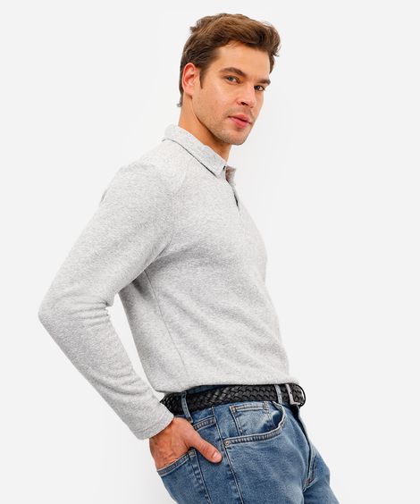 polo masculina manga longa texturizada cinza