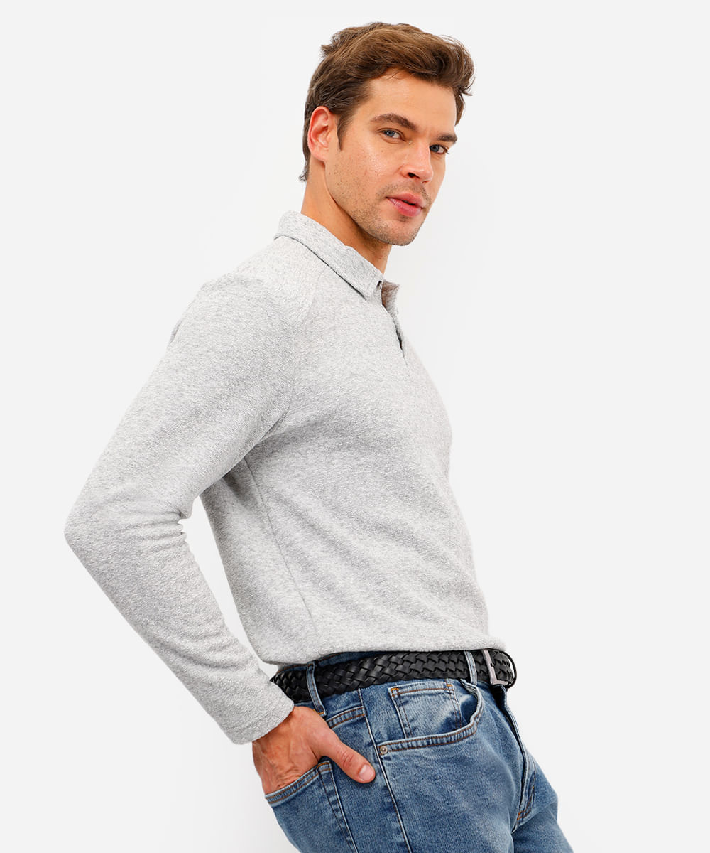 polo masculina manga longa texturizada cinza
