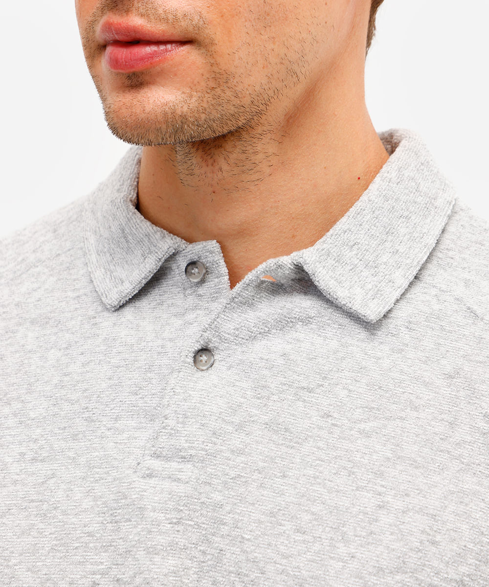 polo masculina manga longa texturizada cinza