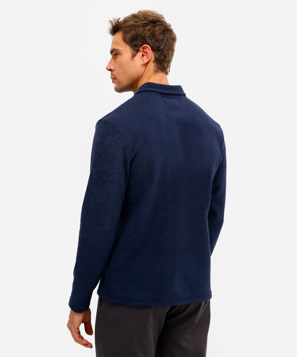 polo masculina manga longa texturizada azul