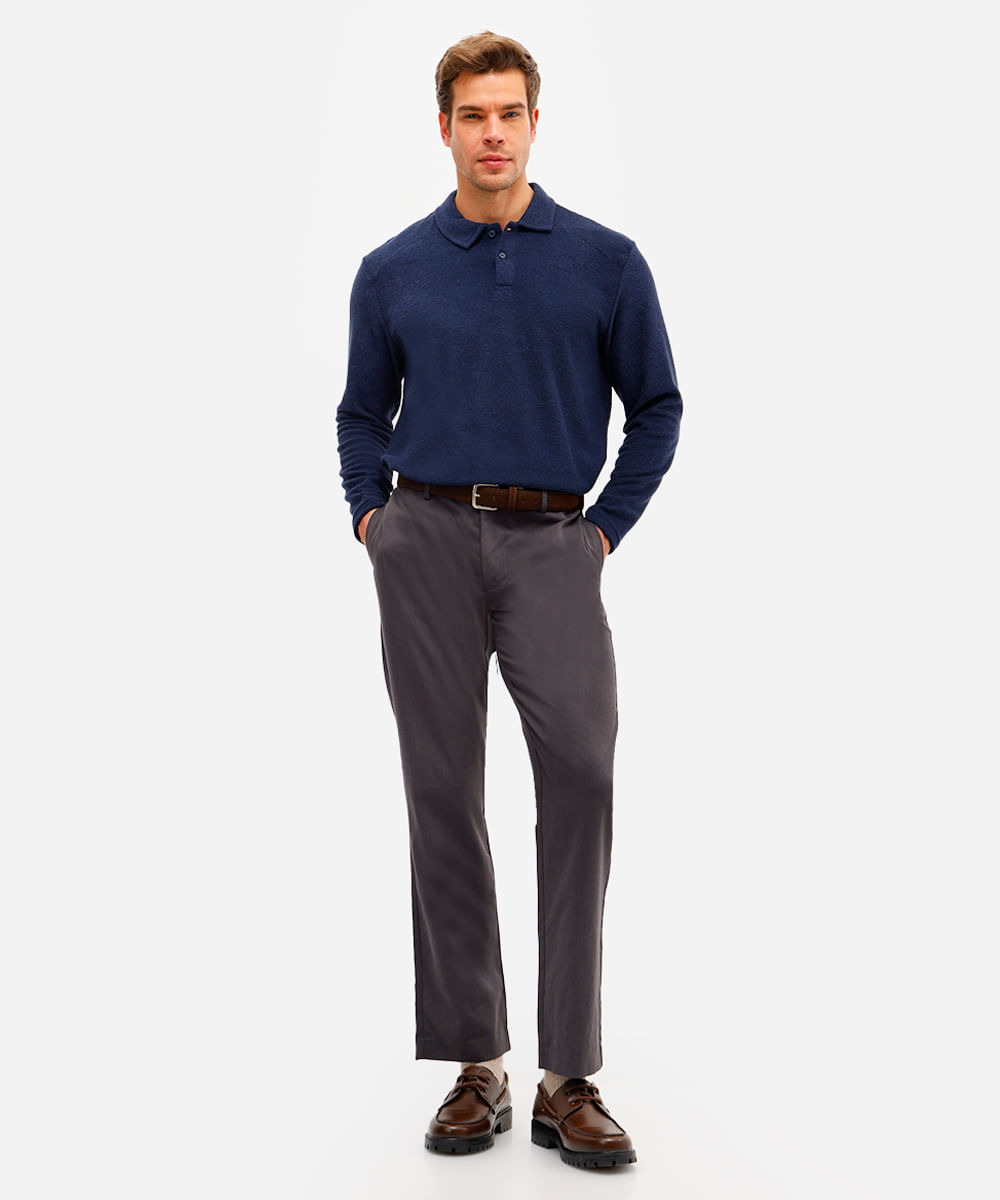 polo masculina manga longa texturizada azul