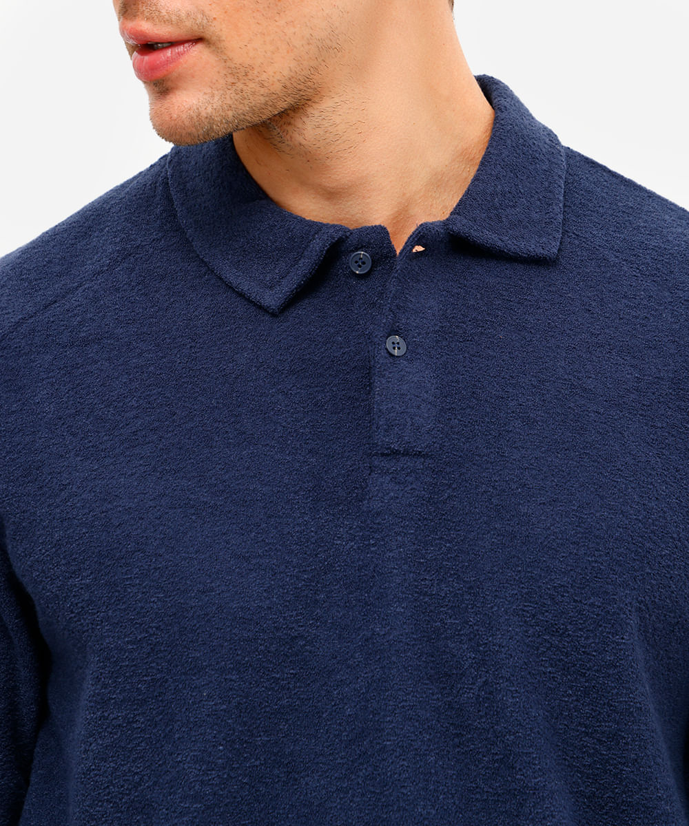 polo masculina manga longa texturizada azul