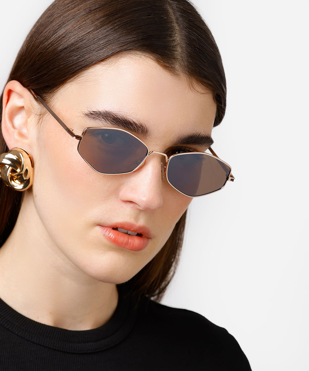 óculos de sol oval mindset dourado