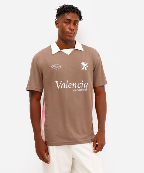 camiseta retrô unissex com gola manga curta valencia marrom