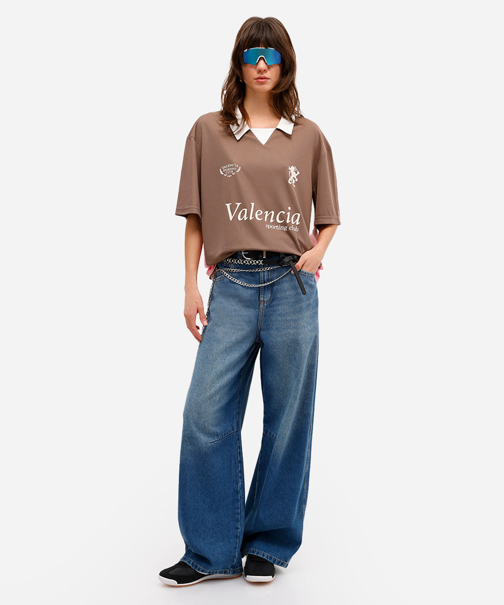 camiseta retrô unissex com gola manga curta valencia marrom