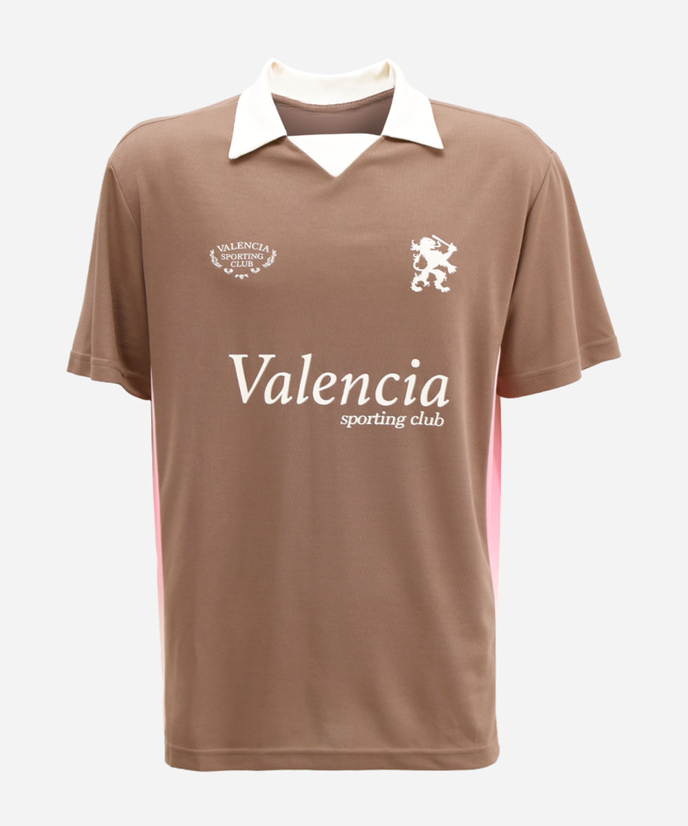 camiseta retrô unissex com gola manga curta valencia marrom