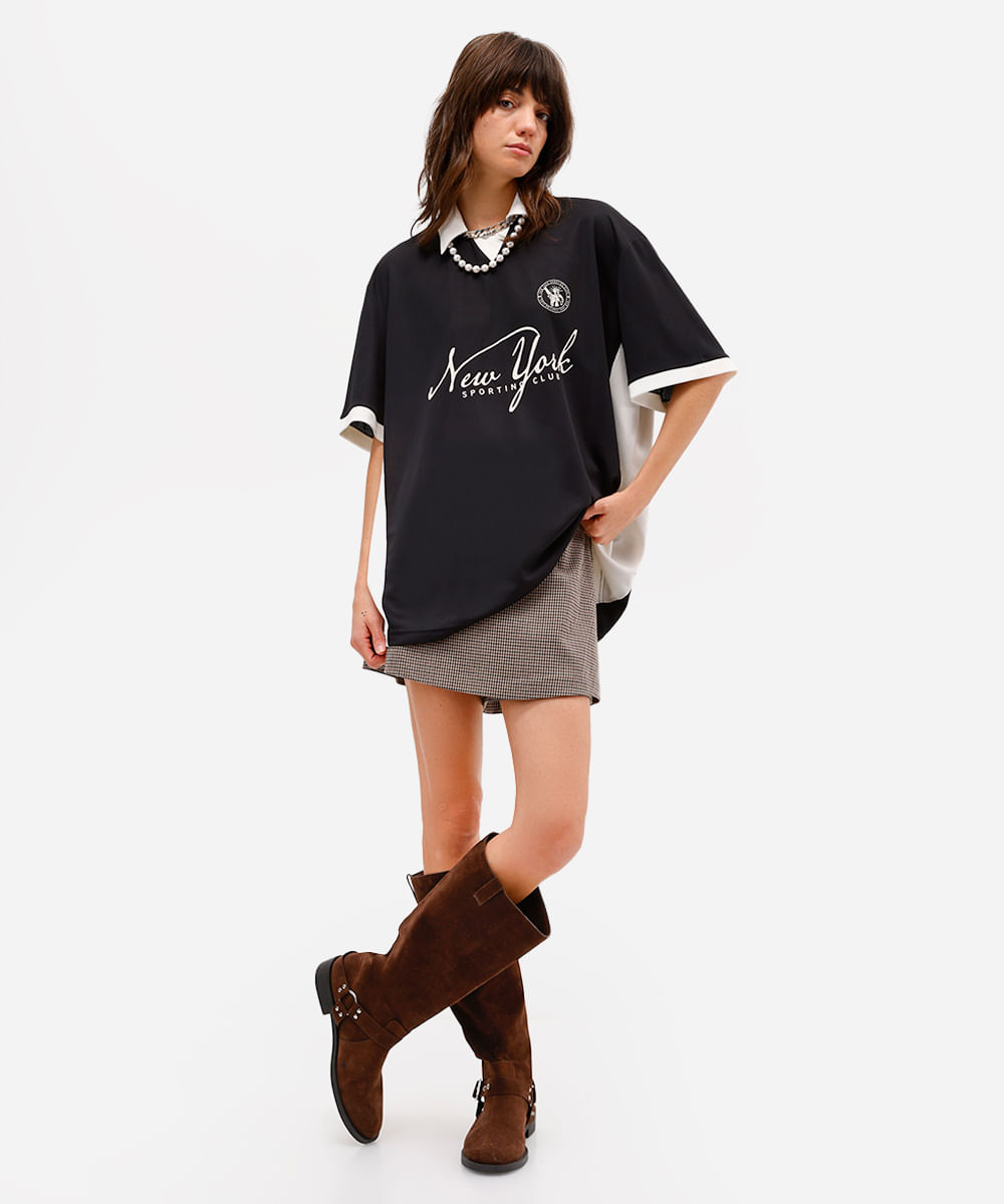 camiseta retrô unissex com gola manga curta new york preta