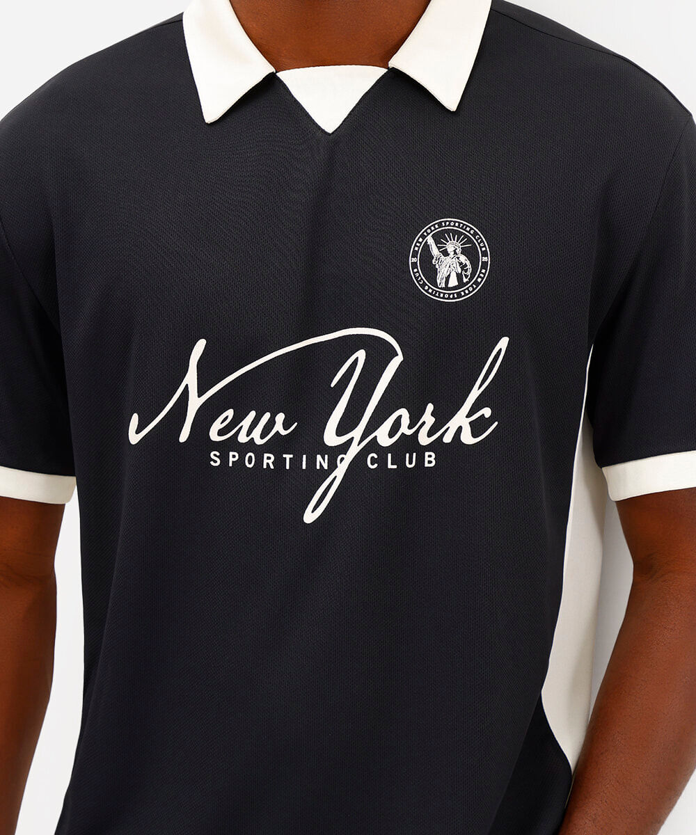 camiseta retrô unissex com gola manga curta new york preta