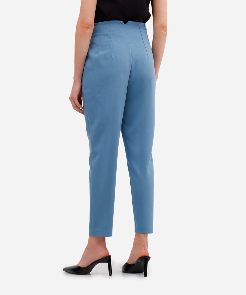calça alfaiataria cintura alta com pences - azul médio