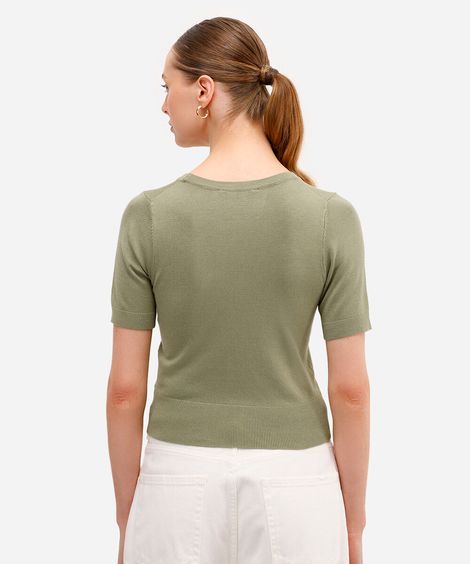 blusa cropped feminina de tricot manga curta verde