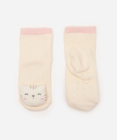 meia infantil cano médio gatinho off white