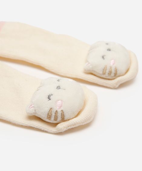 meia infantil cano médio gatinho off white