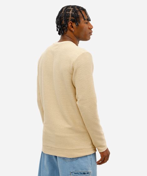 camiseta masculina manga longa texturizada bege