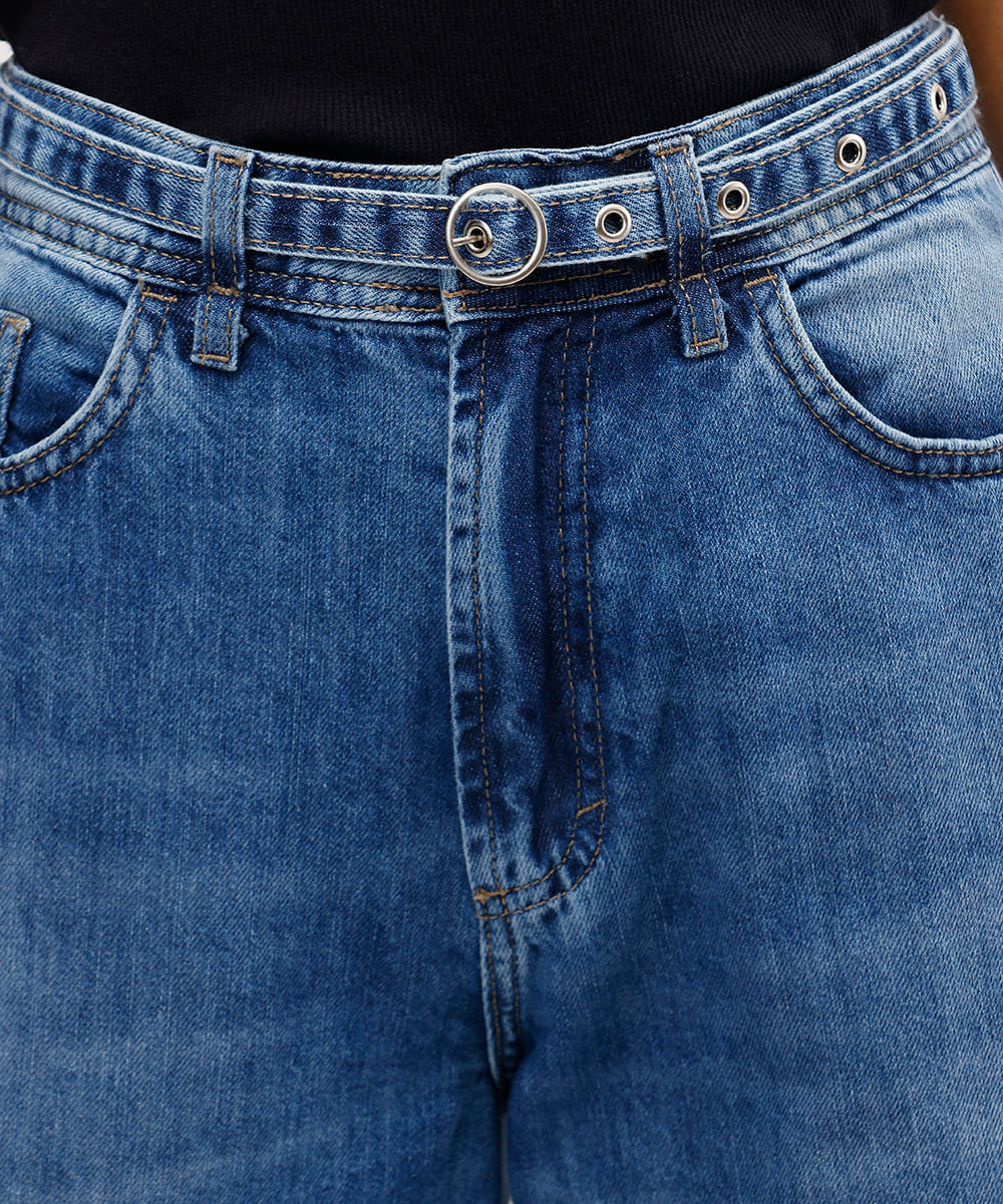 calça wide leg feminina jeans com cinto azul