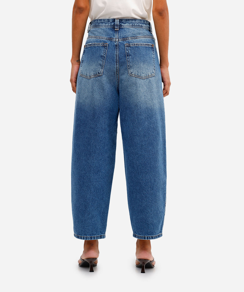 calça baggy feminina jeans cintura média azul