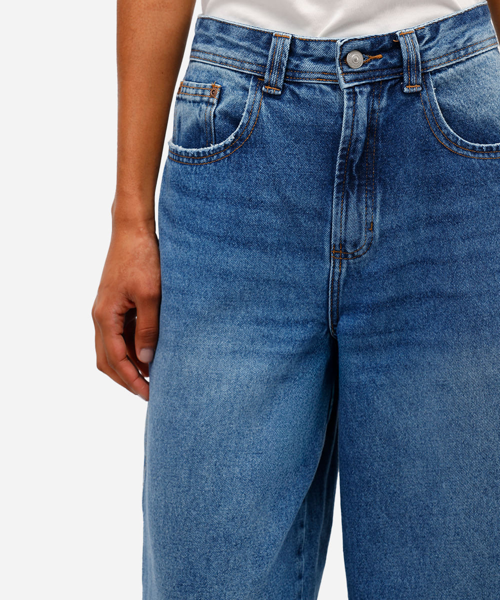 calça baggy feminina jeans cintura média azul