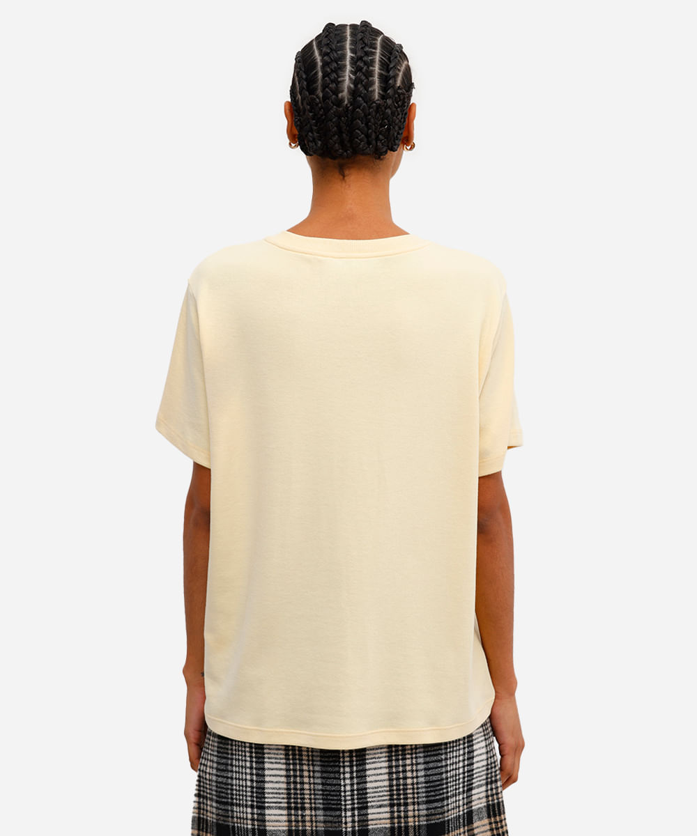 camiseta feminina manga curta good vibes amarela