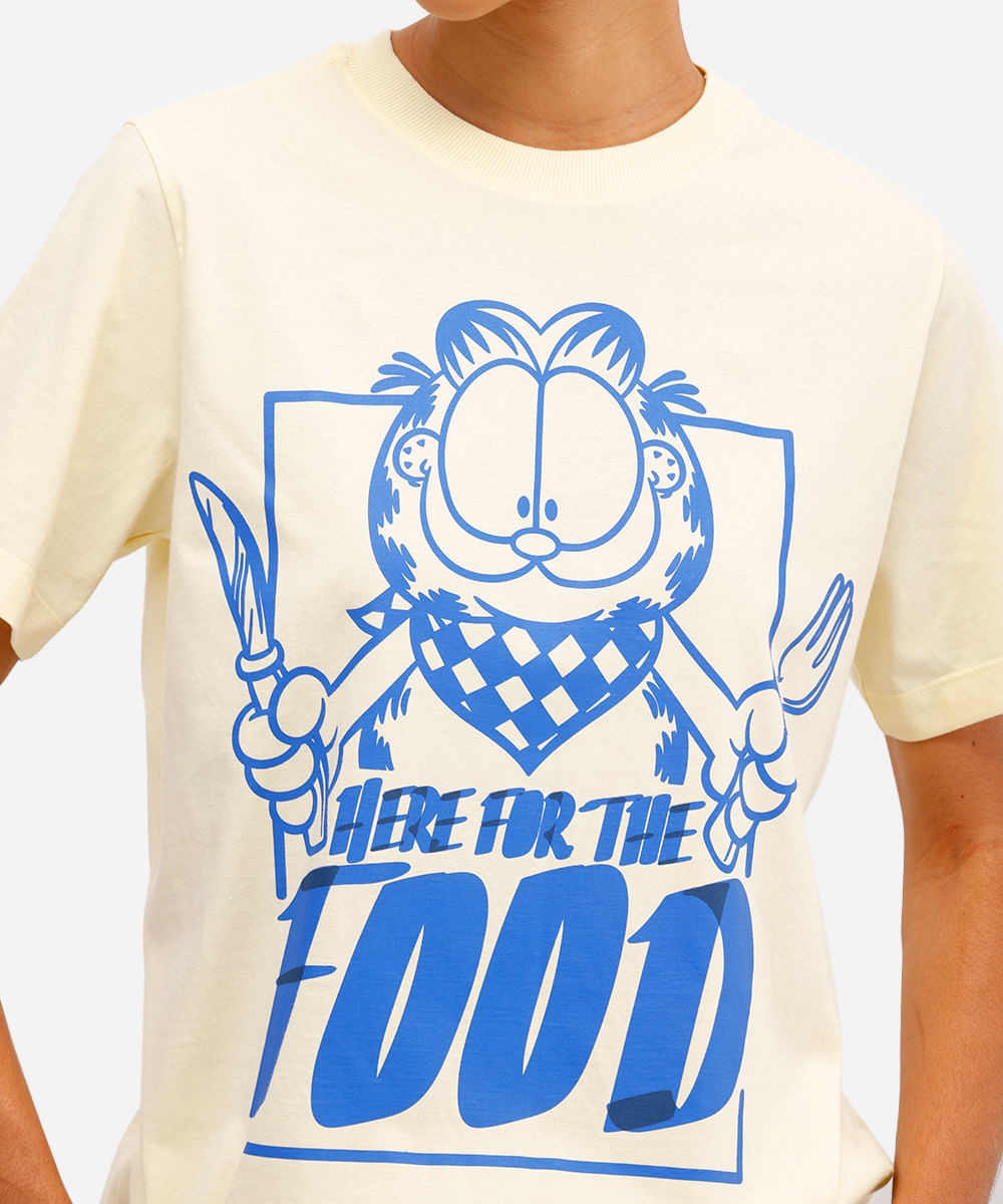 camiseta feminina de algodão garfield amarela