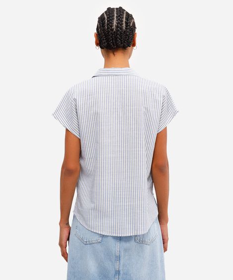 camisa feminina com viscose manga curta listrada azul