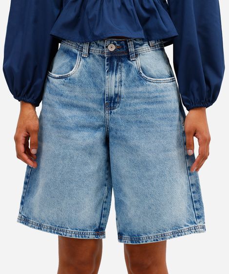 bermuda jorts feminina jeans cintura ajustável - jeans medio