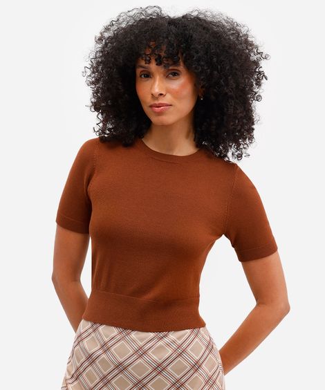 blusa feminina de tricot com botões marrom