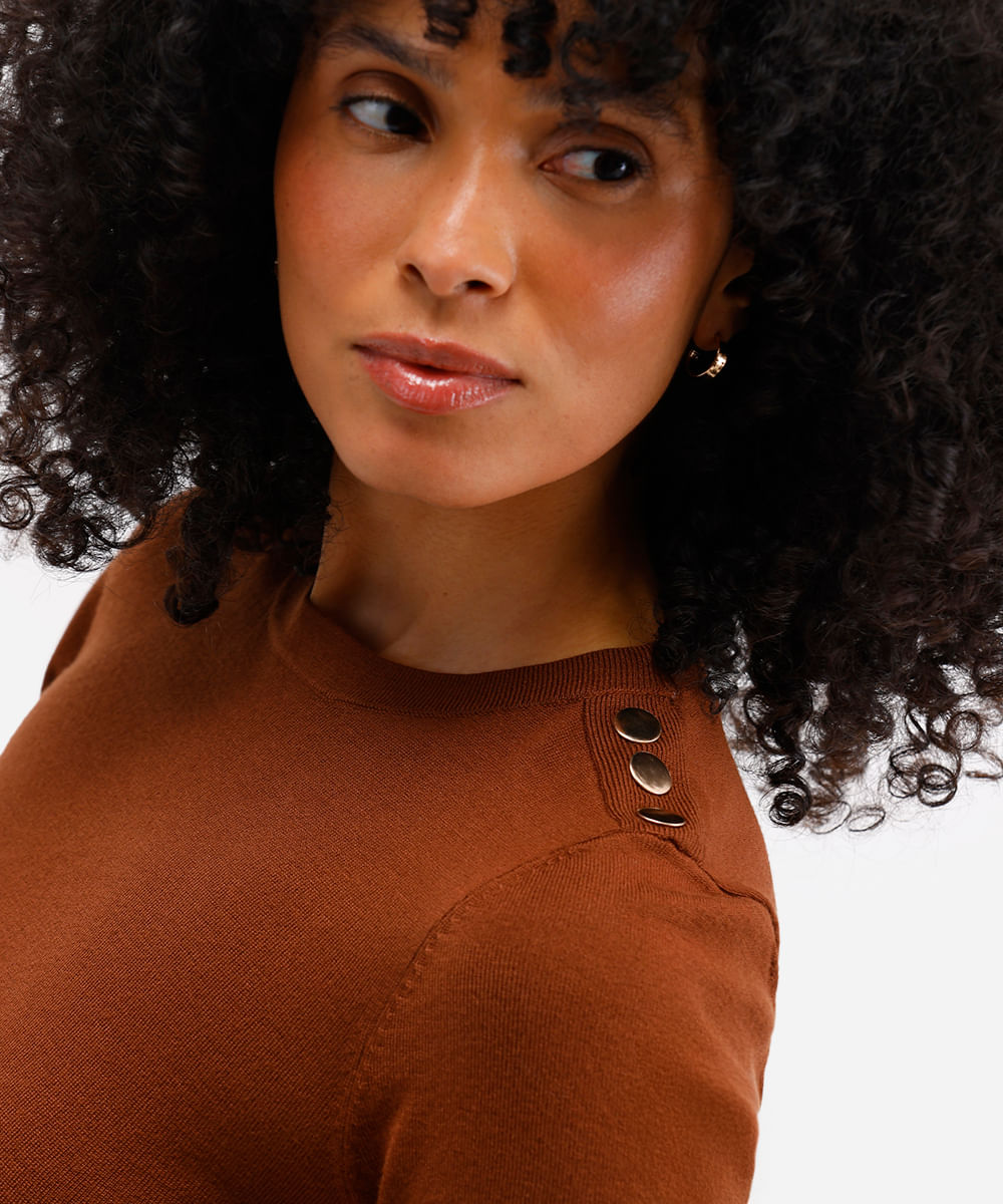 blusa feminina de tricot com botões marrom