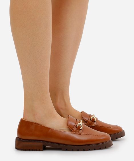 mocassim feminino via uno com bridão marrom