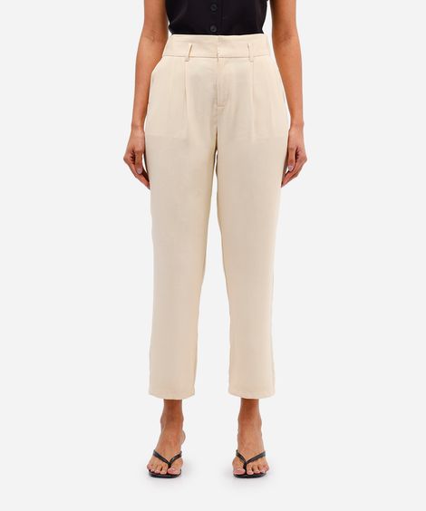 calça feminina de alfaiataria com pregas amarela