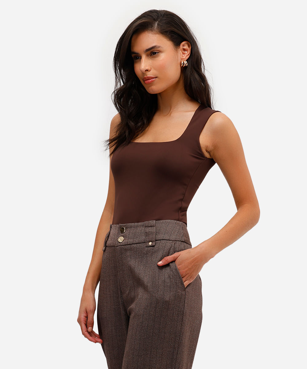blusa feminina de poliamida decote quadrado marrom