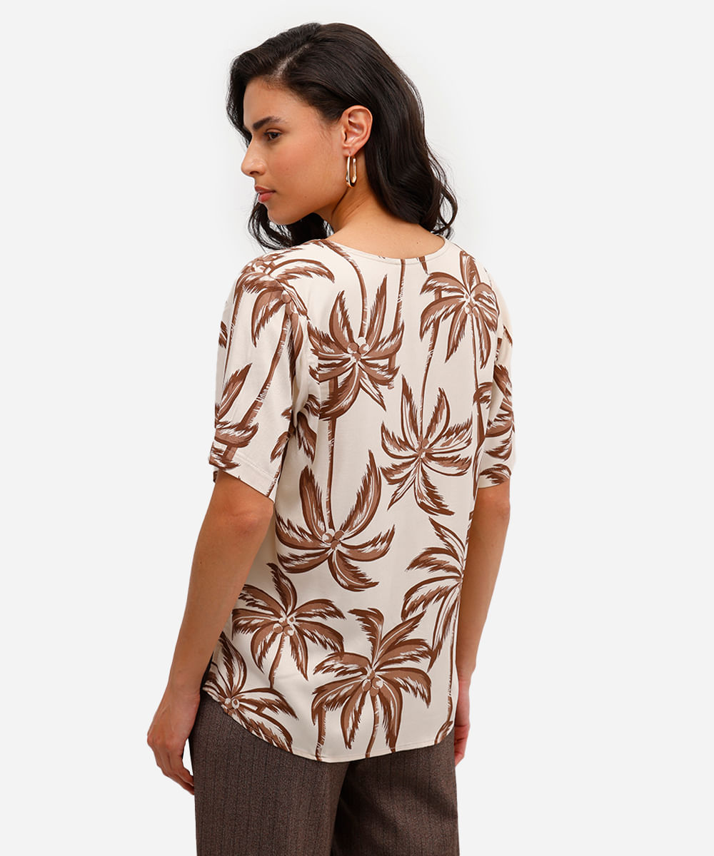 blusa feminina de viscose folhagens bege