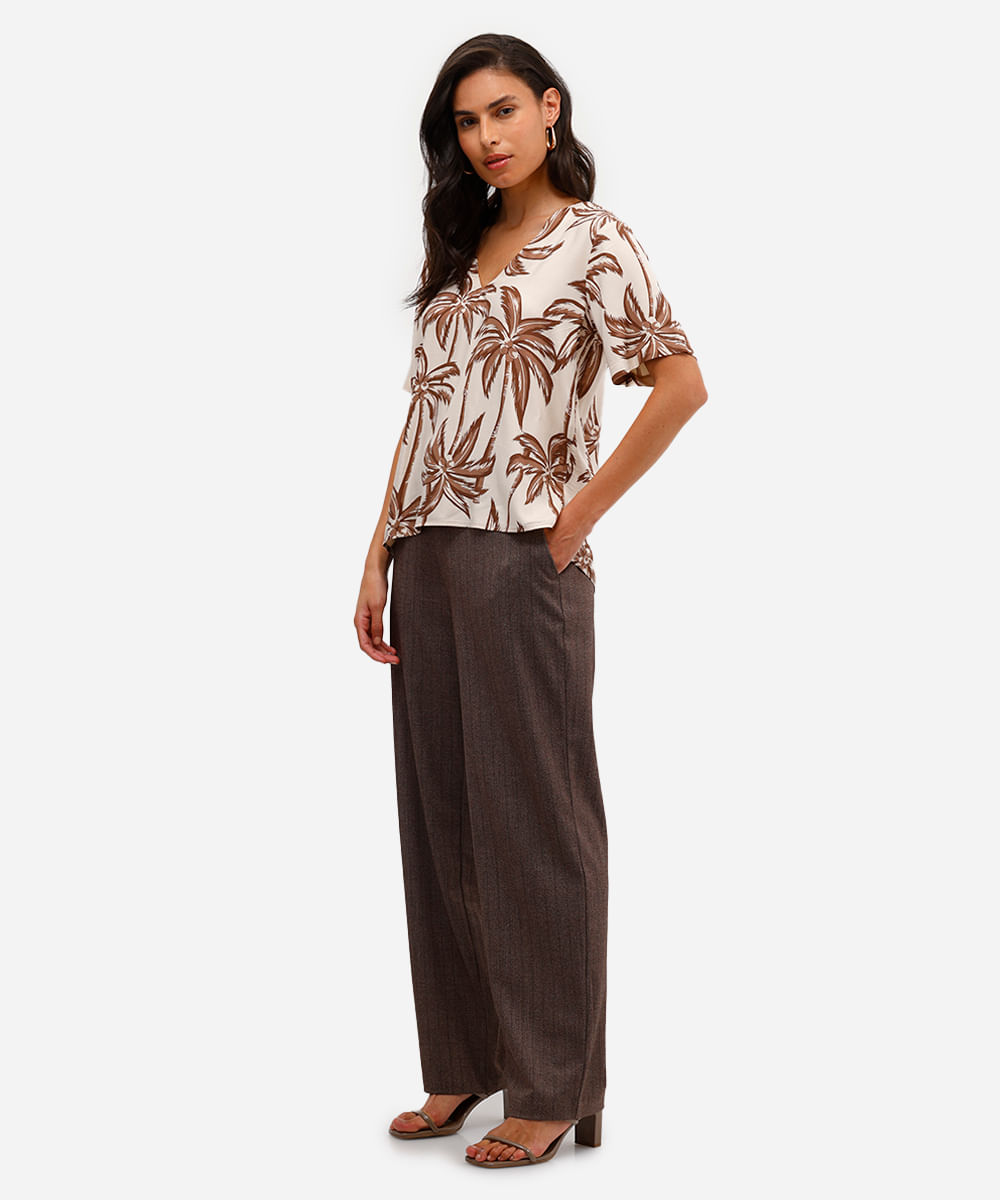 blusa feminina de viscose folhagens bege