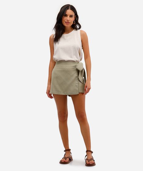 short saia feminino com linho verde
