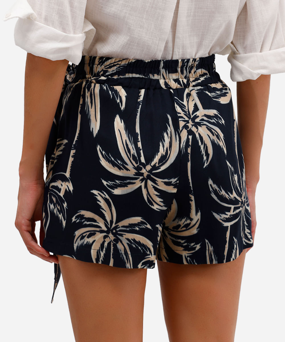 short saia feminino de viscose folhagens azul